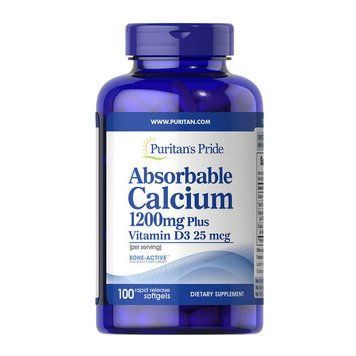 Puritan's Pride Absorbable Calcium 1200 mg Plus Vitamin D3 25 mcg (100 softgels) 000013282 фото