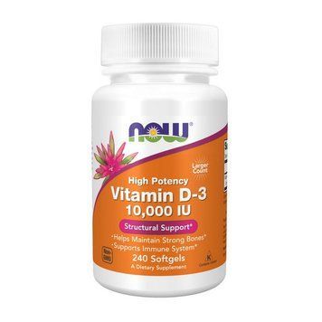 NOW Vitamin D-3 250 mcg (10,000 IU) (240 softgels) 000025226 фото